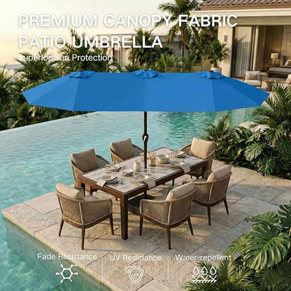 Kingdura 13ft Large Patio Umbrella with Base Included, Double-Sided Rectangle Outdoor Table Umbrella with 12 Reinforced Ribs, Crank Lift for Market Pool Deck Backyard, Royal blue