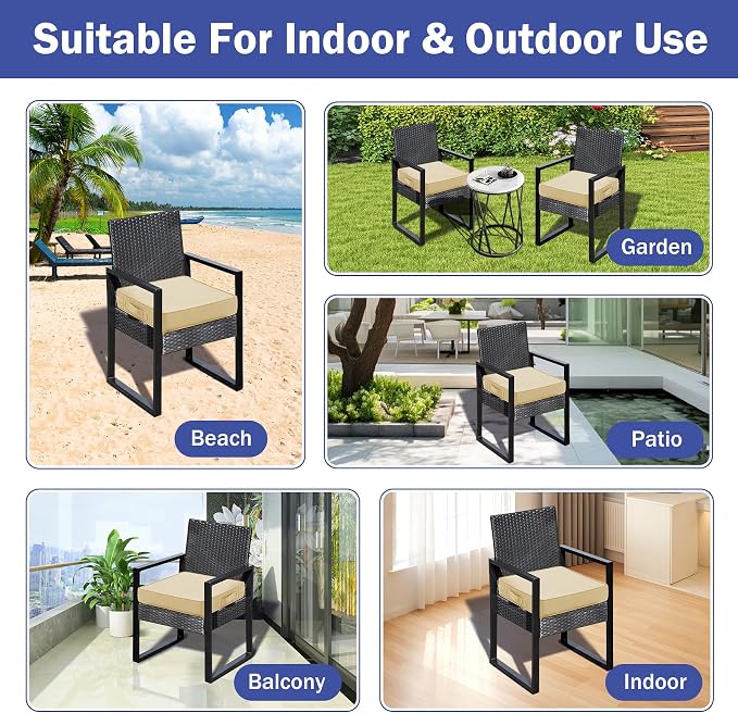 IASEAHK Patio Chair Cushions, 19" x 19" x 3" Outdoor Chair Cushions Set of 4, Waterproof Outdoor Cushions for Patio Furniture, Outdoors Seat Cushions with Handle and Ties, Light Khaki