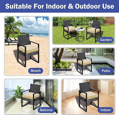 IASEAHK Patio Chair Cushions, 19" x 19" x 3" Outdoor Chair Cushions Set of 4, Waterproof Outdoor Cushions for Patio Furniture, Outdoors Seat Cushions with Handle and Ties, Light Khaki