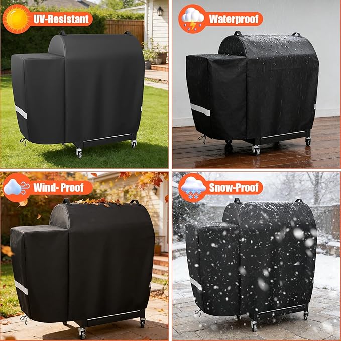 Grill Cover for Recteq RT-590 and Deck Boss 590, 45 x 22 x 41 in 600D Outdoor Pellet Grill Cover, Weather-Resistant BBQ Smoker Cover for Rain, Sun, Dust and Leaves