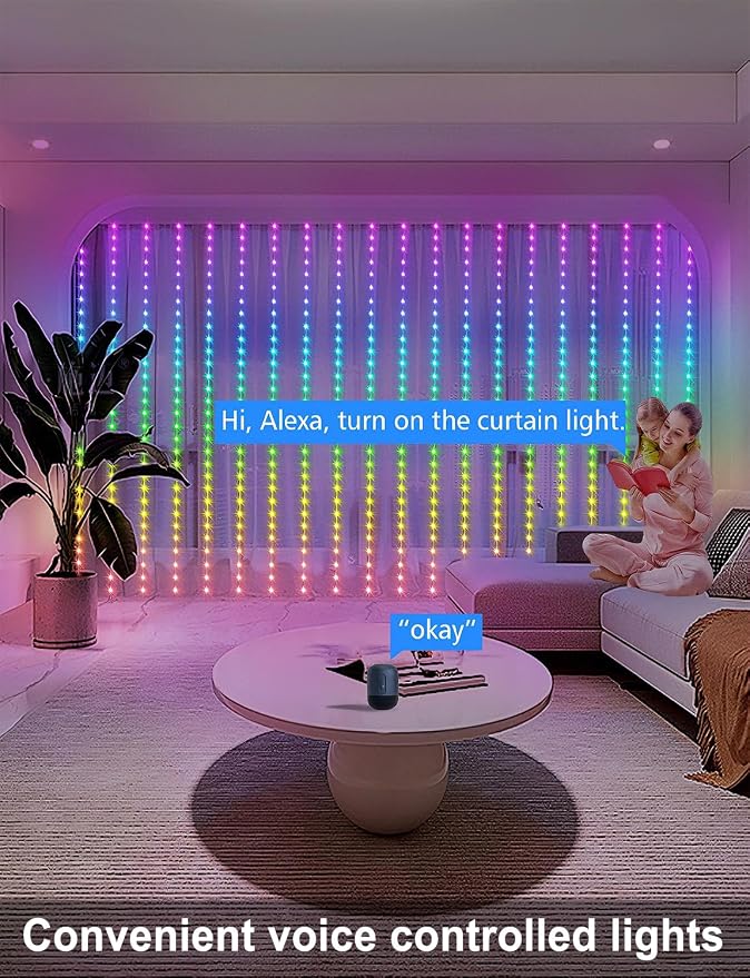 echosari 20Ft x 10Ft Smart Curtain Lights Compatible with Alexa | 600 LED Curtain Lights App Control Dynamic for Backyard Home Wedding Party Christmas Decor - RGB Color Changing IC