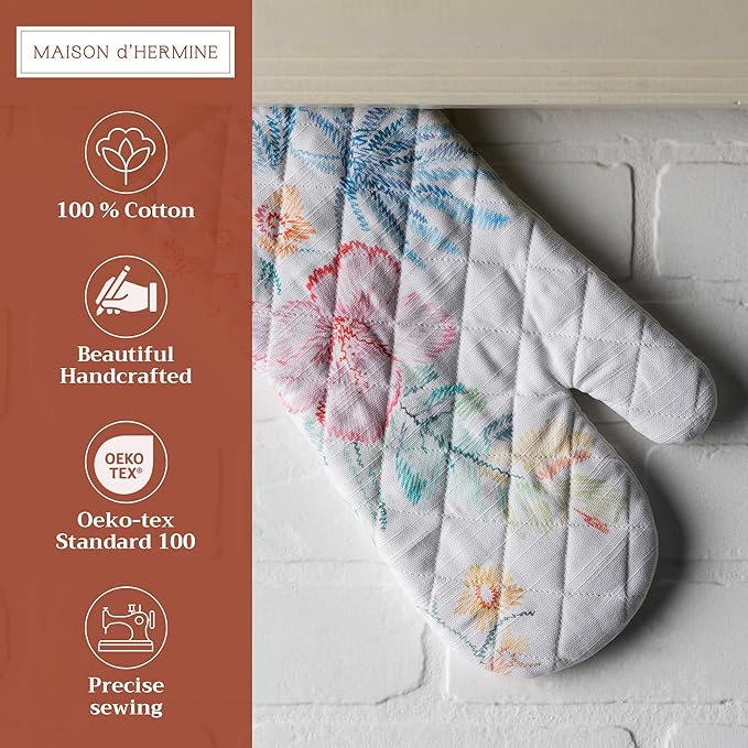 Maison d'Hermine Oven Gloves 100% Cotton Oven Mitt 7" x 13" with Loop Heat Resistant BBQ Cooking Gloves Baking Grilling Kitchen Hotel Home Farmhouse Spring Summer (Pack of 1, Paradise Island)