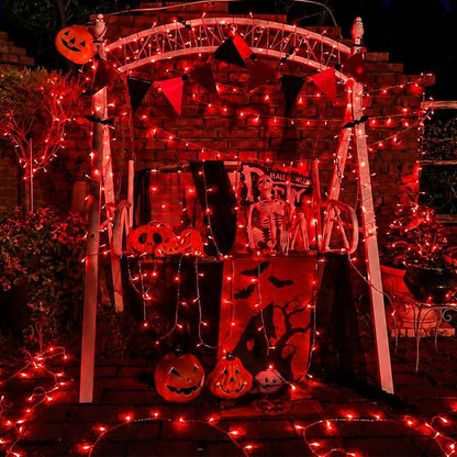 YEGUO 165ft 500 LED Halloween Lights Outdoor Waterproof, Red Christmas Lights Indoor, 8 Modes Clear Wire Fairy Light Plug in for Party Tree Wedding Xmas