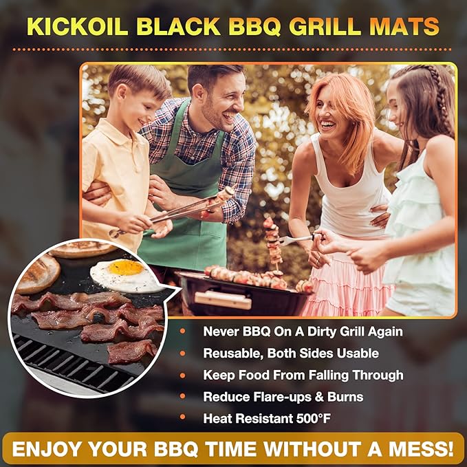 Grill Mats for Outdoor Grill Set of 6 BBQ Grill Mat Non-Stick Reusable Heavy Duty Grilling Mats Teflon Grill Sheets Grill Tools BBQ Accessories for Charcoal Grill Gas Electric Smokers Barbecue Camping