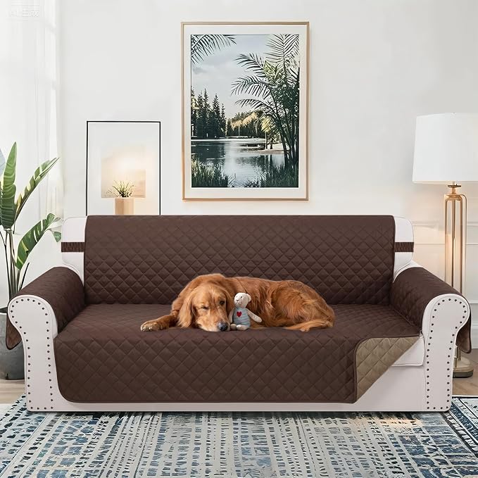 Reversible 4 Seater Sofa Cover 91" Large, Sofa, Chocolate | Couch Cover Furniture Protector with Foam Sticks Elastic Straps Furniture Protector for Pets Children Dog Cat
