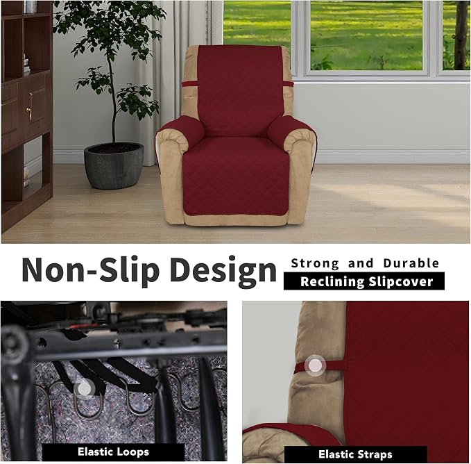 Easy-Going Reversible Couch Cover, Recliner 22 in, Christmas Red/Ivory | Machine Washable Slipcover For Dogs, Water Resistant Furniture Mat For Living Room, Non-Slip Sofa Cover, Pet Friendly