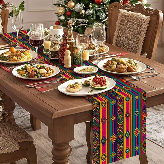 Mexican Stripes Table Runner,Dining Decor for Kitchen Coffee Table Family Dinners Holiday Parties Wedding Events Decor(13x72 inch)