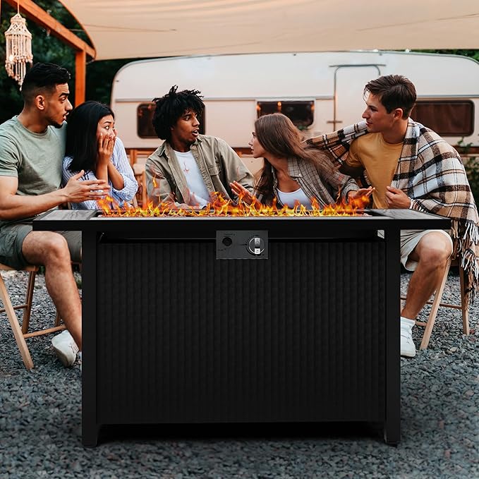 44 inch Propane Fire Pit Table, 50,000 BTU Outdoor Gas Fire Pit Table with Lid, Waterproof Cover, Rectangle Gas Firepit Table for Garden/Patio