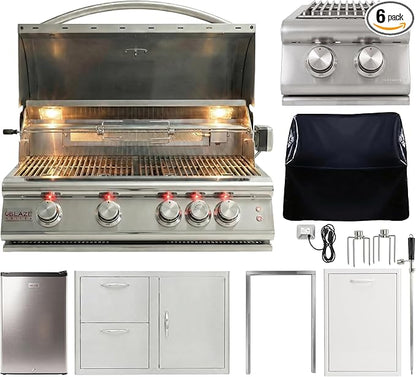BLAZE BBQ Outdoor Grill Package 6 of 40” LTE Built-in Natural Gas Grill, LTE Built-In Double Side Burner, 32” Door & Two Drawers Combo, Double Trash Drawer, 20” Compact Refrigerator, and Accessories