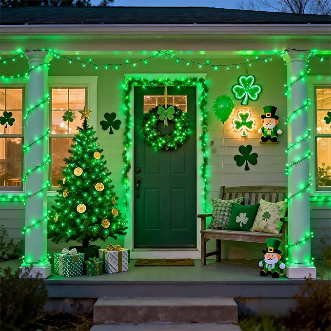 4 Pack St Patricks Day Lights Battery Operated, 50 LEDs 16.5ft Green String Lights Outdoor Waterproof, Green Wire Battery Powered Twinkle Lights for Tree Wreath Christmas St Patricks Day Decorations