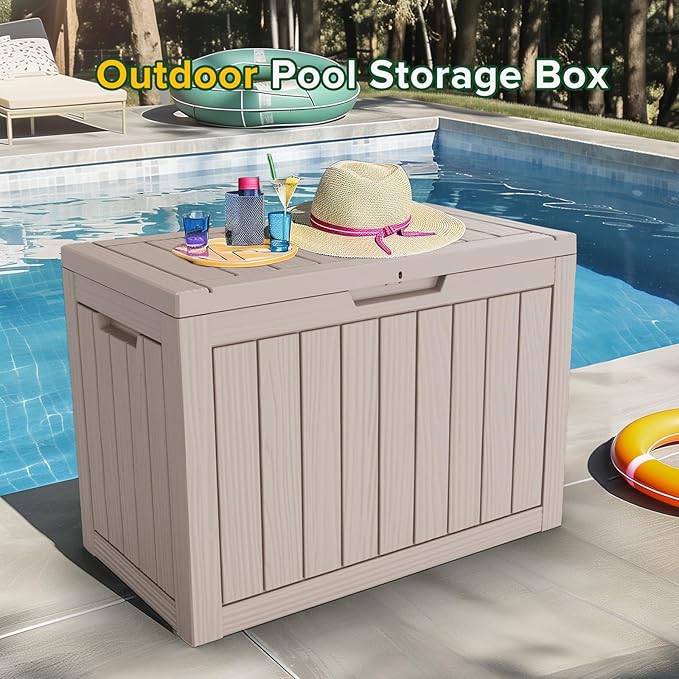 50 GallonOutdoor Storage Box,Resin Deck Boxes Waterproof, IndoorOutdoor Bin for Package Delivery, Patio Cushions, Gardening Tools, Lockable, UV Resistant