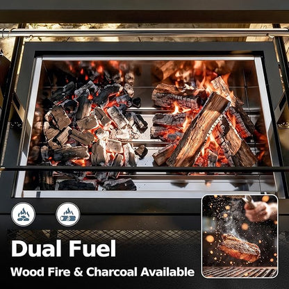 MFSTUDIO Santa Maria Grill, Charcoal & Wood BBQ Grill with Adjustable Height & Dual Porcelain-Enameled Charcoal Trays, Large Outdoor Open Fire Grill for Backyard, 666 SQ.IN. Cooking Area