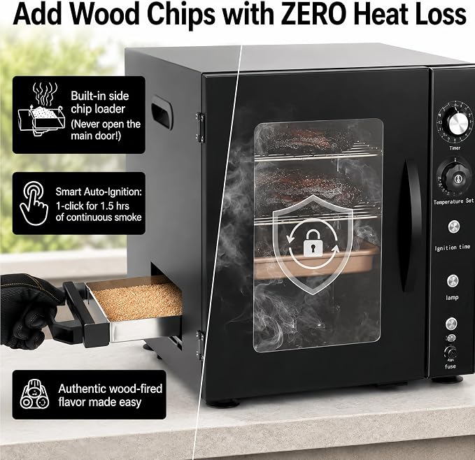 800W Electric Smoker for Meat and Fish, 2-Rack Outdoor Smoking Cabinet with Side Wood Chip Loader, 86-230°F Analog Thermostat, Easy Cleanup Drip Tray for Home & Commercial Use