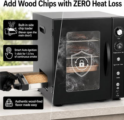 800W Electric Smoker for Meat and Fish, 2-Rack Outdoor Smoking Cabinet with Side Wood Chip Loader, 86-230°F Analog Thermostat, Easy Cleanup Drip Tray for Home & Commercial Use