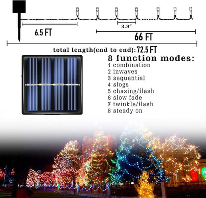 Dazzle Bright 2 Pack Total 400LED 132FT White Christmas Solar String Outdoor Lights, Solar Powered with 8 Modes Waterproof Fairy Lights for Bedroom Patio Garden Tree Party Yard Decoration