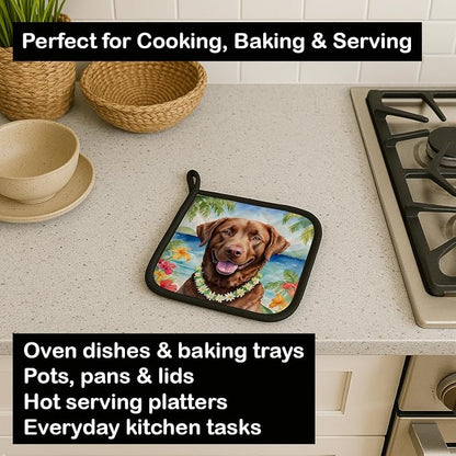 Caroline's Treasures Chesapeake Bay Retriever Luau Pair of Pot Holders Kitchen Heat Resistant Pot Holders Sets Oven Hot Pads for Cooking Baking BBQ, 7 1/2 x 7 1/2