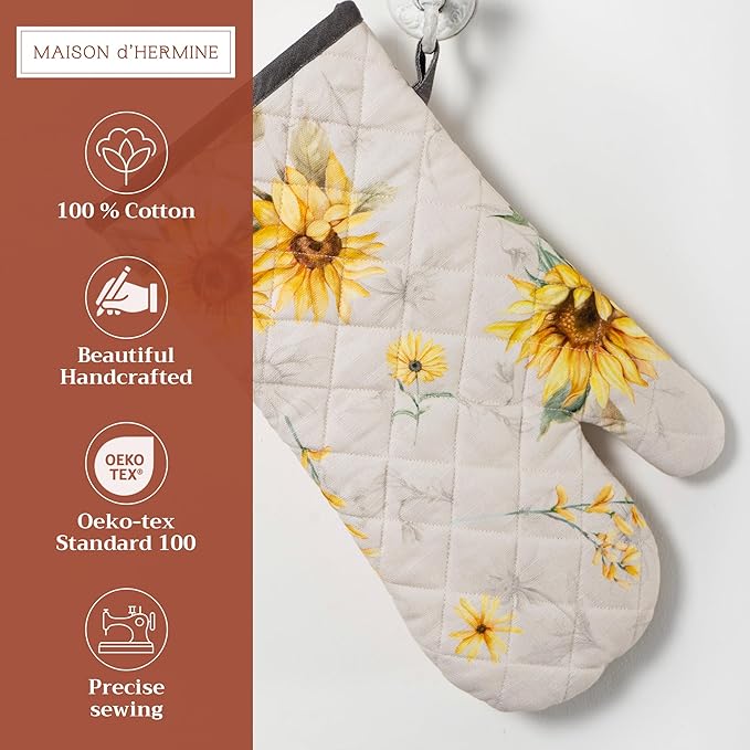 Maison d'Hermine Oven Gloves 100% Cotton Oven Mitt 7" x 13" with Loop Heat Resistant BBQ Cooking Gloves Baking Grilling Kitchen Hotel Home Farmhouse Spring Summer (Pack of 1, Candice)