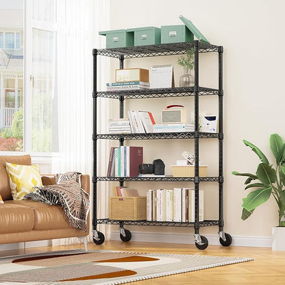 M MZG 5-Shelf Storage Shelves,Wire Shelving Heavy Duty Metal Storage Shelving Unit Adjustable Garage Shelving Rack Pantry Kitchen (Black, 5 Tier,17.7" D x 47.2" W x 76.7" H) (Pack of 2)