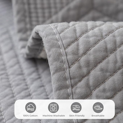 vctops Cotton Quilted Couch Covers for Sectional Sofa (Grey,28"x70") | Geometric Washable Non Slip Sofa Slipcover for Dogs, Children, Pets Furniture Protector Cover