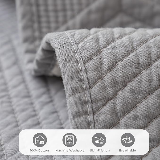 vctops Cotton Quilted Couch Covers for Sectional Sofa (Grey,36"x63") | Geometric Washable Non Slip Sofa Slipcover for Dogs, Children, Pets Furniture Protector Cover