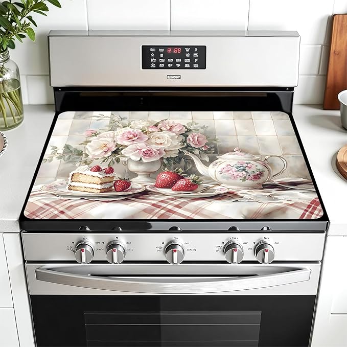 Multi-Design Stove Cover for Glass/Electric Stoves - 3-in-1 Heat-Resistant Protector Mat, Non-Slip Drying Rack 28"x20"
