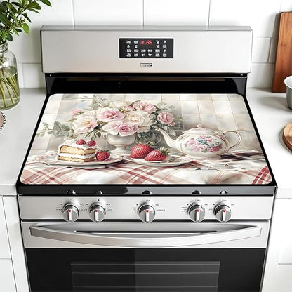 Multi-Design Stove Cover for Glass/Electric Stoves - 3-in-1 Heat-Resistant Protector Mat, Non-Slip Drying Rack 28"x20"