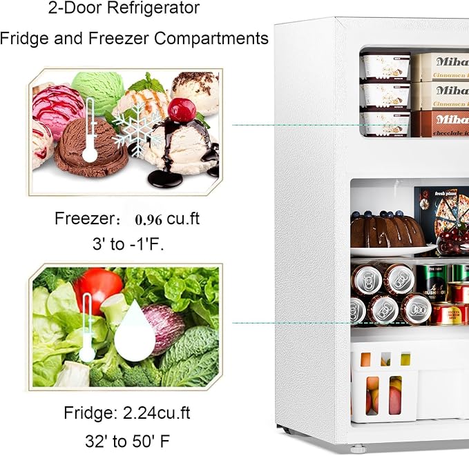 Antarctic Star Compact Refrigerator,3.2 Cu.Ft. Mini Separate Freezer Double 2-Door,Adjustable Removable Shelves for Basement,Apartment,Dorm,Office,WHITE