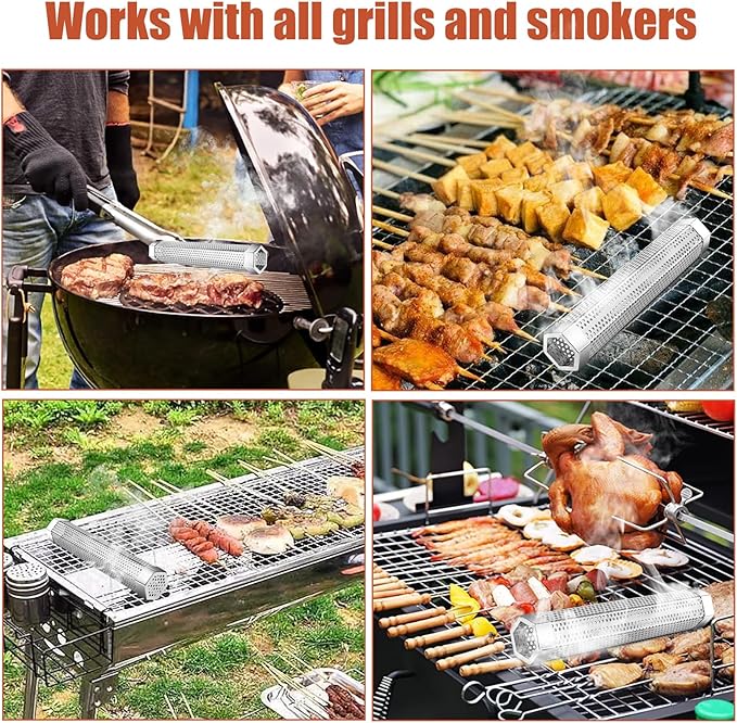 Pellet Smoker Tube,304 Premium Stainless Steel Smoke Tube,12'' Smoker Tube for Pellet Grill and Smoker with Brush -Hot or Cold Smoking Accessories
