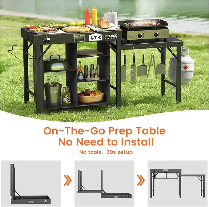 Grill Table for Blackstone Griddle Camping Grill Table Foldable Fits Ninja | Portable Grill Table with Storage Blackstone Griddle Stand for Outdoor Camping, Picnic, Garden, Patio, Dining, BBQ, Party