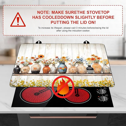 Stove Top Cover Retro Flower Gas Stove Top Cover for Home Decoration Kitchen Pad Non-Stick Washable Cooktop Covers Countertop Protector Keep Stove Clean 28"x20" (Vase)