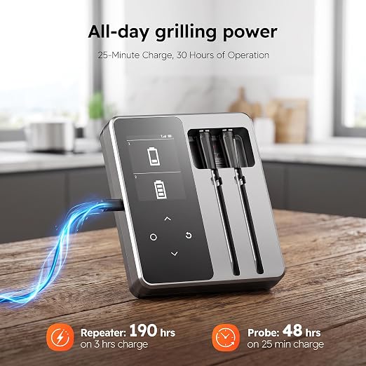 Smart Bluetooth Wireless Meat Thermometer with 6 Sensors,0.5S Instant Read | ±0.5°F digital thermometer, Standalone Base, APP Control & Real-Time Alert, 2 Ultra-Thin Probes for BBQ,Grill, Smoker,Oven