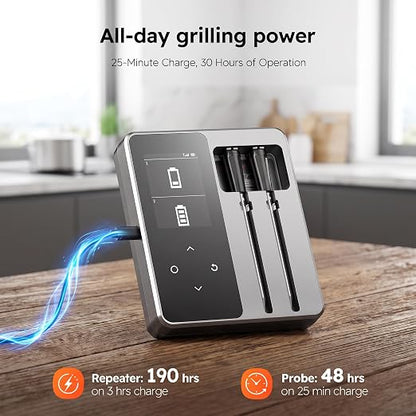 Smart Bluetooth Wireless Meat Thermometer with 6 Sensors,0.5S Instant Read | ±0.5°F digital thermometer, Standalone Base, APP Control & Real-Time Alert, 2 Ultra-Thin Probes for BBQ,Grill, Smoker,Oven