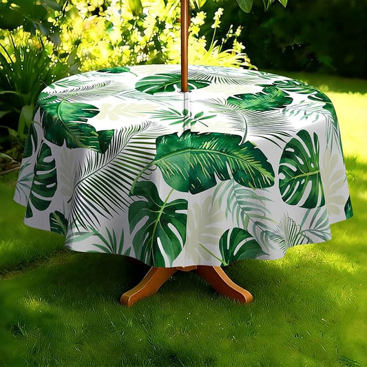 Outdoor Tablecloth with Umbrella Hole Elegant Zipper Patio Table Cloth for Outdoor Patio Garden Yard Decor