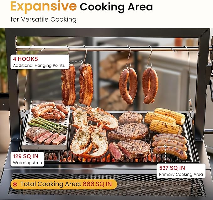 Captiva Designs Argentine Santa Maria Grill – Wood Fire and Charcoal BBQ with Adjustable Height Grates, Large Outdoor Open Fire Grill for Patio, Backyard Gaucho Grilling
