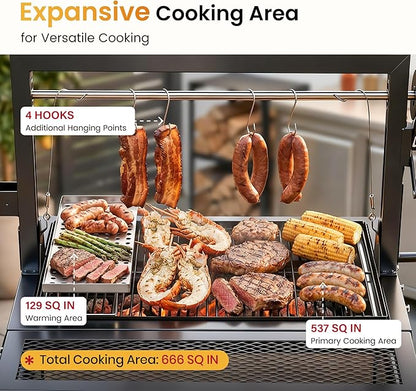 Captiva Designs Argentine Santa Maria Grill – Wood Fire and Charcoal BBQ with Adjustable Height Grates, Large Outdoor Open Fire Grill for Patio, Backyard Gaucho Grilling