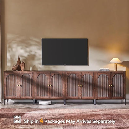 IFBUY Modern Sideboard Buffet Cabinet, 123.5" W Fluted Arched Buffet Cabinet with Storage and Adjustable Shelves, Wooden Modular Coffee Bar Cabinets for Kitchen, Entryway, Brown