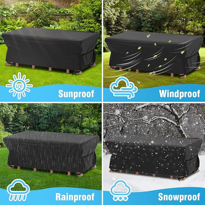 Velway Patio Table Chairs Set - Square Waterproof 76"L x 54"W x 28"H Outdoor Bistro Dining Set - Fire Pit Table Cover - Furniture Cover - Small Rectangle Ultra Windproof UV-Resistant