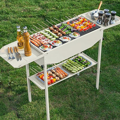 GIZNXBA Portable Charcoal Grill Foldable, Portable BBQ Charcoal Grill with Shelf, BBQ Lamb Skewer Folded Camping Barbecue Grill for Garden Backyard Party Picnic Travel Outdoor(Color:/Black)