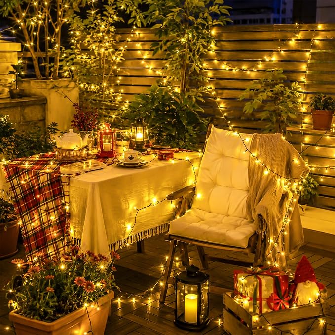 YEGUO Solar String Lights Outdoor Waterproof, 2 Packs Each 33ft 100 LED Warm White Lights, 8 Modes Twinkle Light for Christmas Tree Outside Garden Yard Xmas Decor