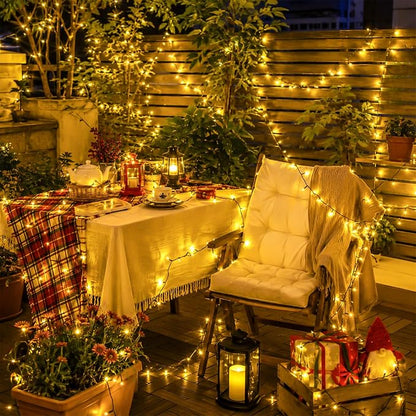 YEGUO Solar String Lights Outdoor Waterproof, 2 Packs Each 33ft 100 LED Warm White Lights, 8 Modes Twinkle Light for Christmas Tree Outside Garden Yard Xmas Decor
