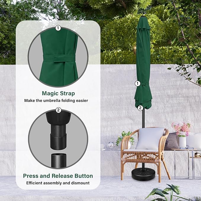 YSSOA 9' Patio Umbrella Outdoor Table Market Yard Umbrella with 8 Sturdy Ribs, Green