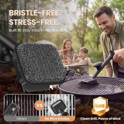 ThermoMaven BBQ Grill Brush Bristle Free - 17" Safe Steam Grill Cleaner Brush with Scraper and 5 Brush Heads for Porcelain/Gas/Charcoal Grill Outdoor Grill Barbecue Cleaner