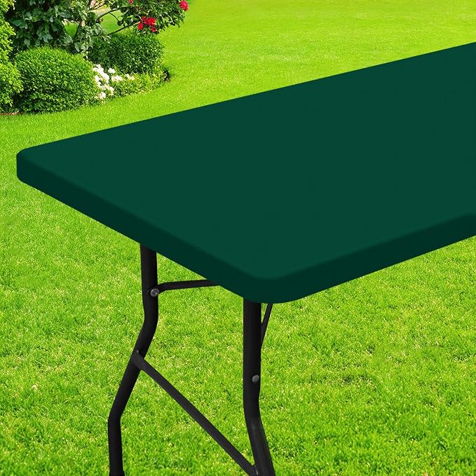 Smiry Rectangle Picnic Table Cloth, Waterproof Elastic Fitted Tablecloths for 6 Foot Tables, Washable Polyester Table Cover for Camping, Indoor and Outdoor (Dark Green, 30"x72")