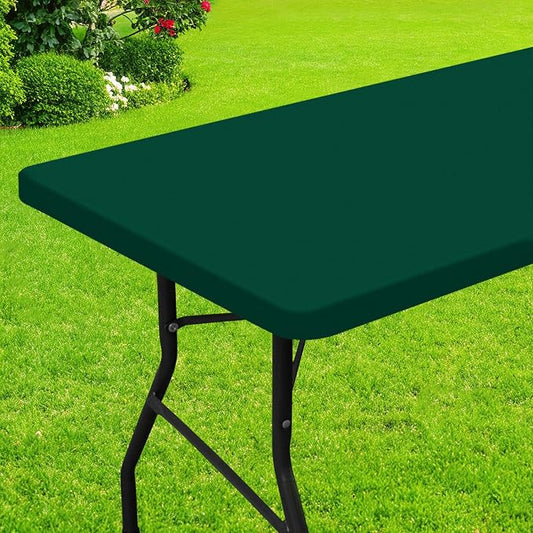 Smiry Rectangle Picnic Table Cloth, Waterproof Elastic Fitted Tablecloths for 4 Foot Tables, Washable Polyester Table Cover for Camping, Indoor and Outdoor (Dark Green, 30"x48")