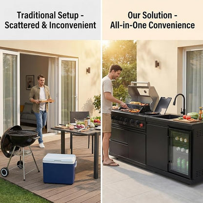 Modular Outdoor Kitchen Island, 6-Burner Gas Grill, 75300 BTU,Silver | 304 Stainless Steel,Garden Outdoor Cooking Backyard, Side Burners Sink,Wine,Cooler,Refrigerator,Rotisserie Kit