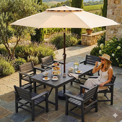 Patio Umbrella, 2 Tier Outdoor Table Umbrella, Large Vented Market Umbrellas with Push Button Tilt and Crank, 8 Sturdy Ribs for Backyard, Deck, Pool, UPF50+ UV Protection