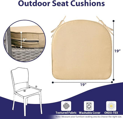 IPYNBAP Outdoor Chair Cushions Set of 4 -Waterproof Outdoor Seat Cushions for Patio Furniture, Patio Chair Cushion with Handle and Ties, Out Door Chair Pads,19x19x3-Round, Beige