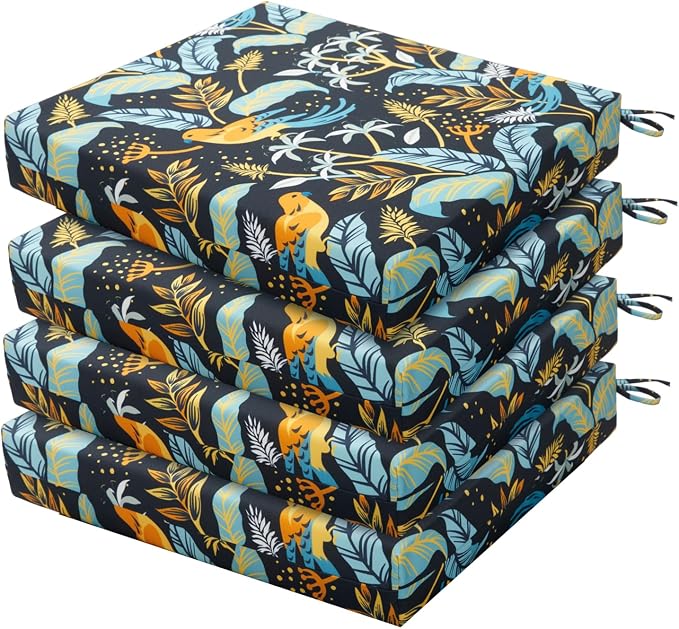 HARBOREST Outdoor Chair Cushions Set of 4, Water Resistant Patio Chair Cushions with Ties, Square Corner Outdoor Seat Cushions for Patio Furniture, 18.5"x16"x3", Philomel