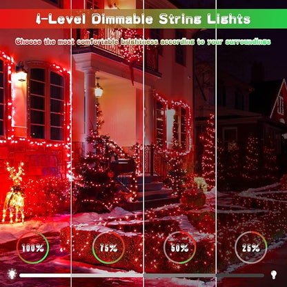 JMEXSUSS 200 LED Red & Green String Lights Outdoor for Christmas Decor | Christmas Lights Clear Wire, 11 Modes Connectable Twinkle String Light Plug in for Garden Home Xmas Decorations