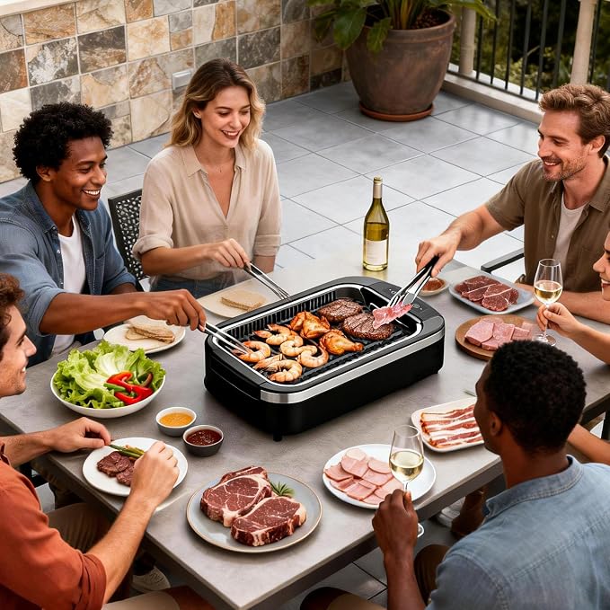 Electactic Indoor Electric Grill & Griddle Combo, Smokeless Nonstick Cooking for Steaks, Burgers, Vegetables and More, Dishwasher-Safe Design
